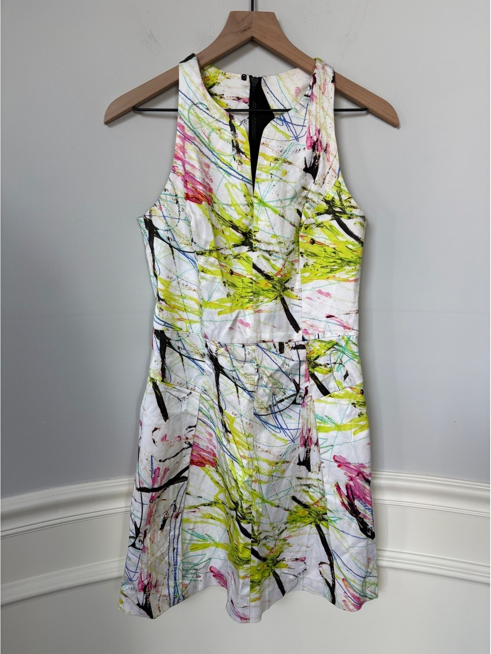 MILLY Scribble Print Racerback Fit & Flare Mini Dress Multi-Color Size 10